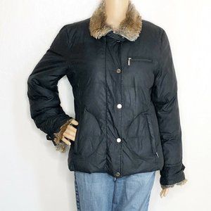 Ellen Tracy Company Puffer Down Coat Black Women's Small Fur-Trim Zip Jacket